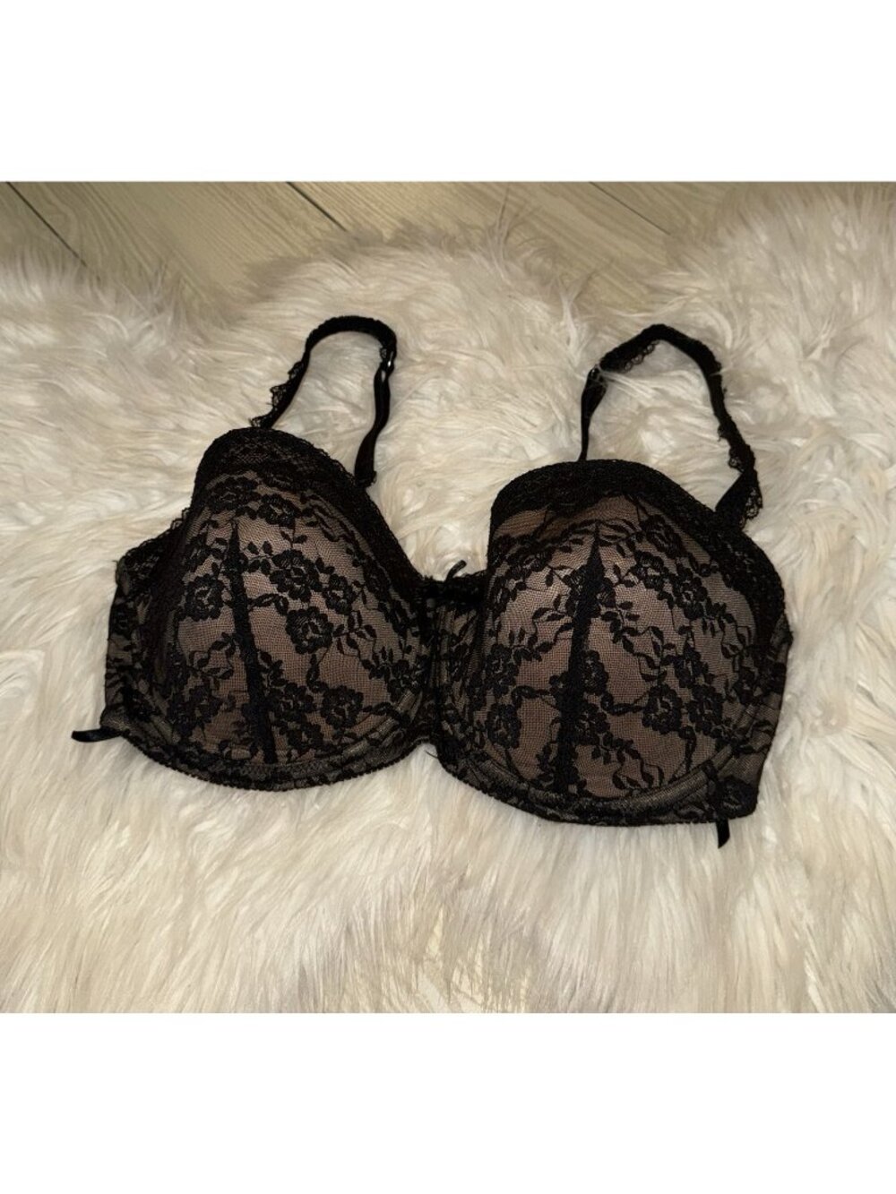 Adore Me Womens 1261 Luiza Push-Up Bra Lightly Padded Lace UW 36DD/E Black